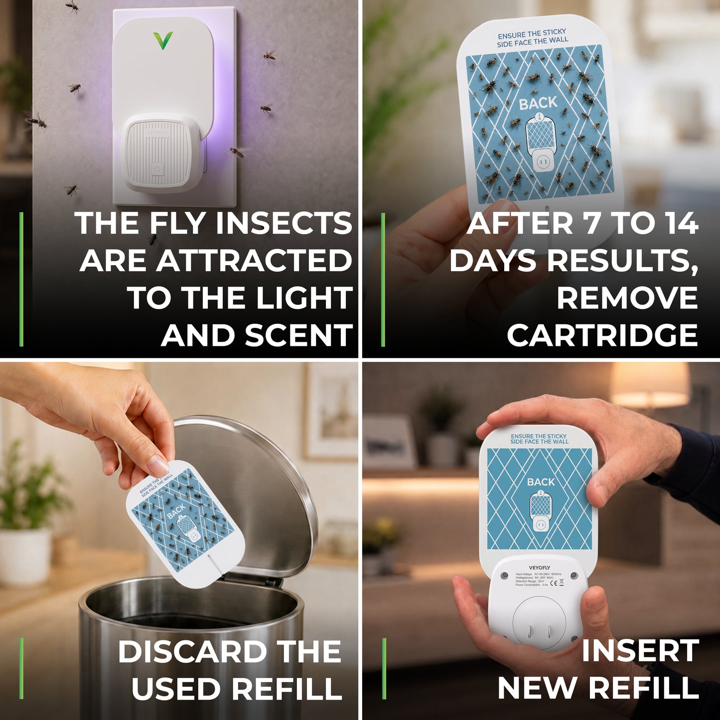 VEYOFLY Fruit Fly Trap Indoor, HouseFly Trap VF01 - 1x Device + 2x Refills