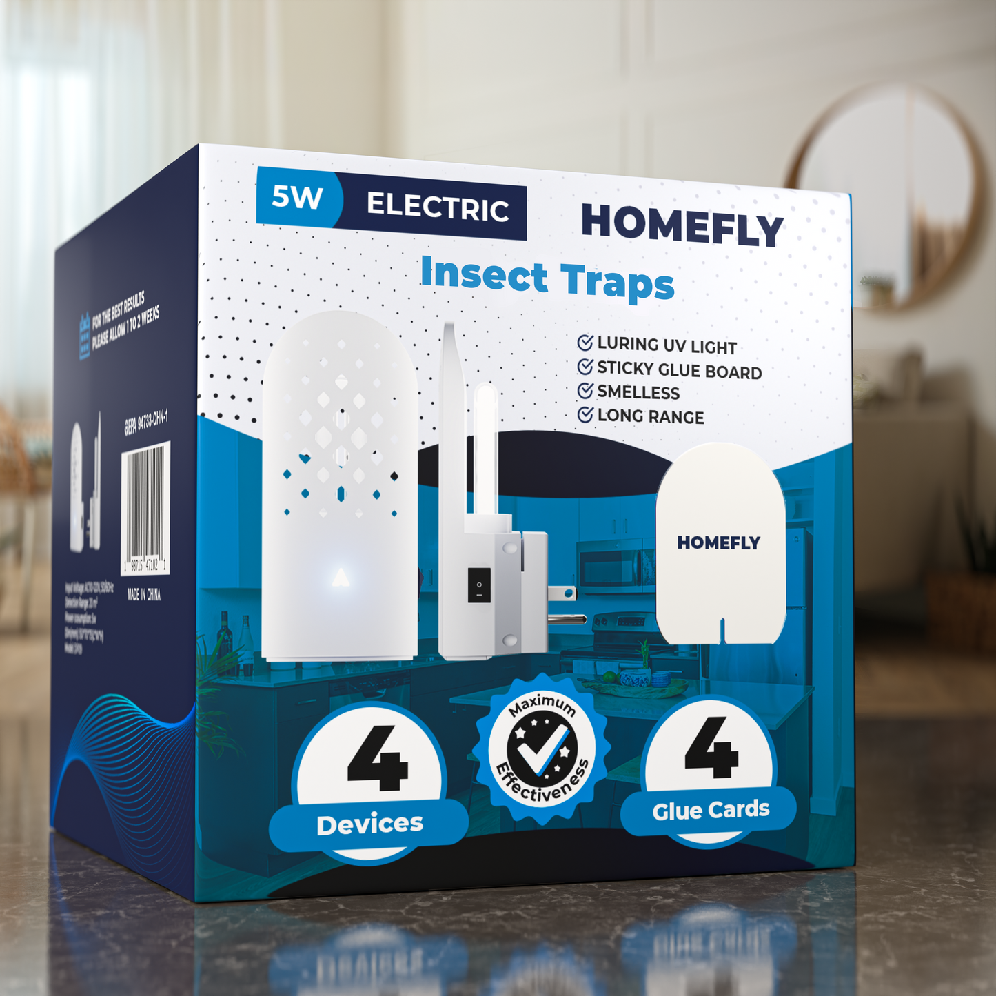 Fruit Fly Trap Indoor, HouseFly Trap VF01 - Kit 4x Device + 4x Refills