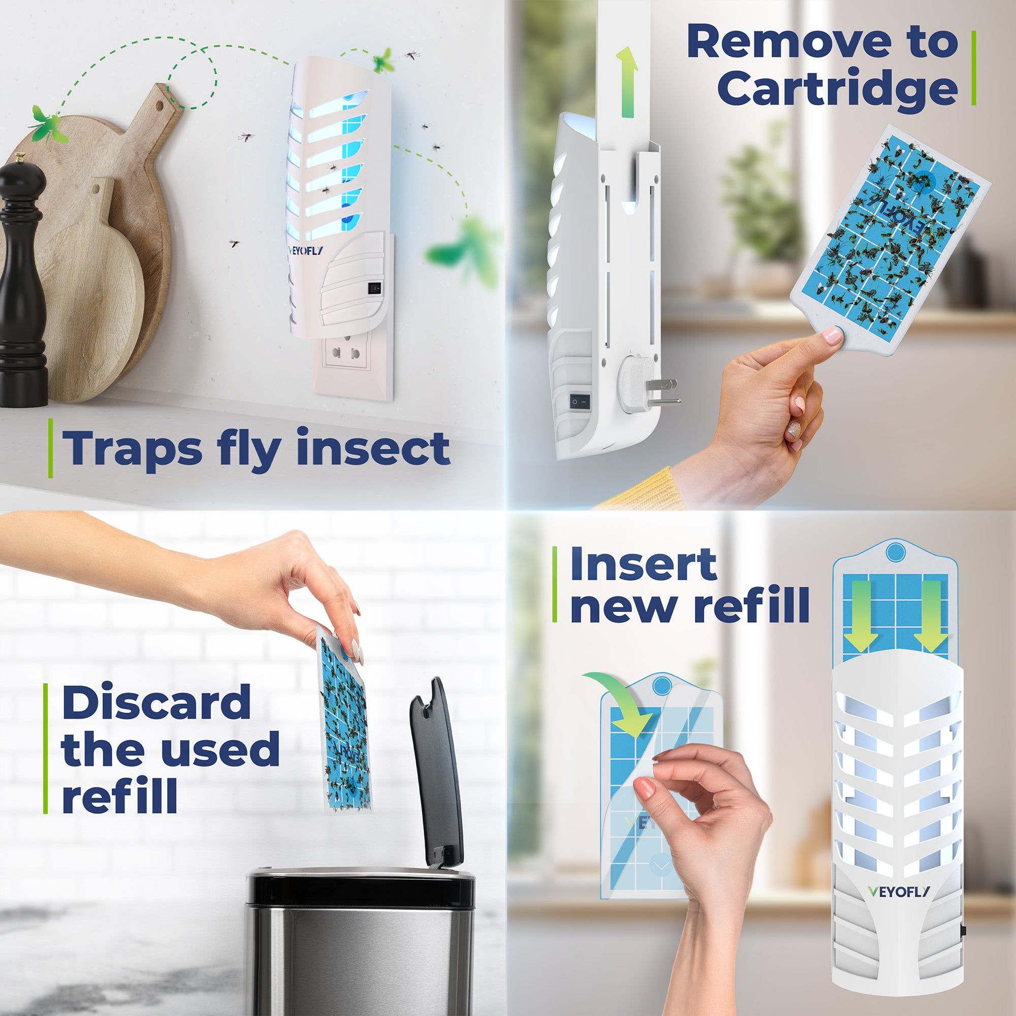VEYOFLY Fruit Fly Trap Indoor, HouseFly Trap VF02 - Kit 1x Device + 3x Refills