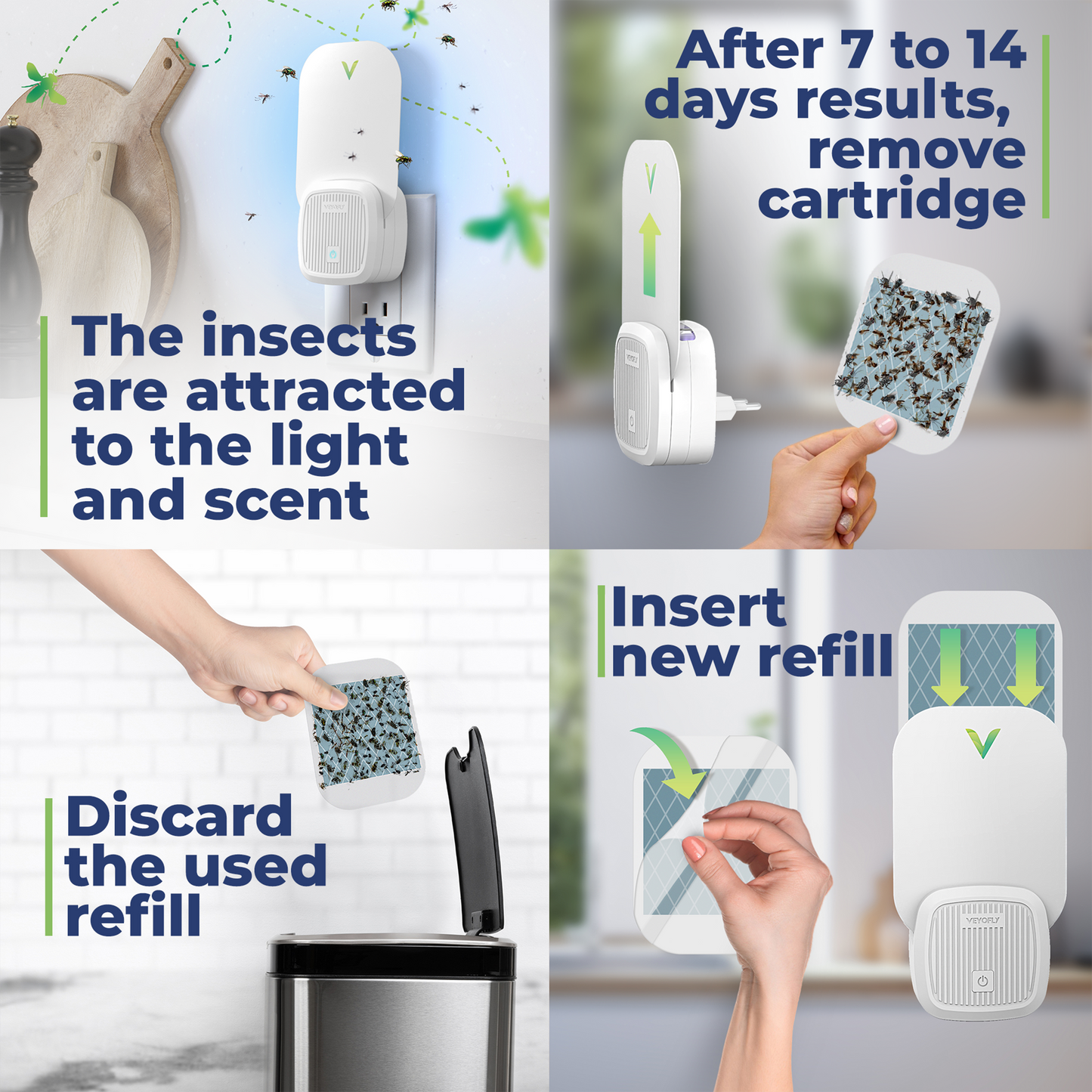 VEYOFLY Fruit Fly Trap Indoor, HouseFly Trap VF01 - Kit 1x Device + 3x Refills