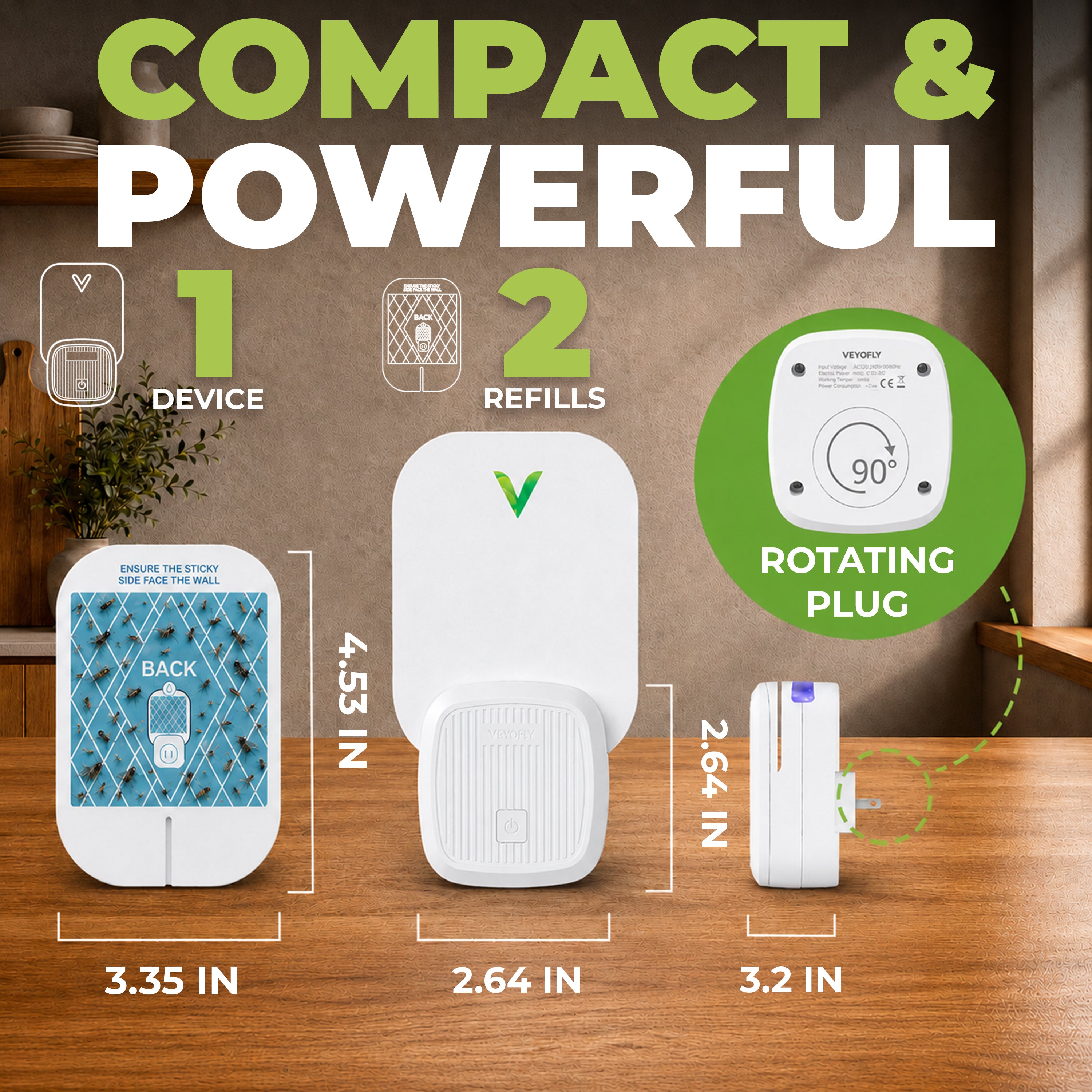 VEYOFLY Fruit Fly Trap Indoor, HouseFly Trap VF01 - 1x Device + 2x Refills