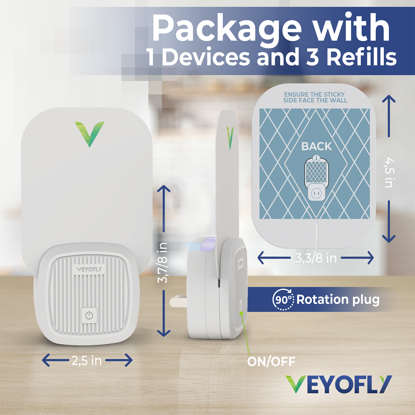 VEYOFLY Fruit Fly Trap Indoor, HouseFly Trap VF01 - Kit 1x Device + 3x Refills