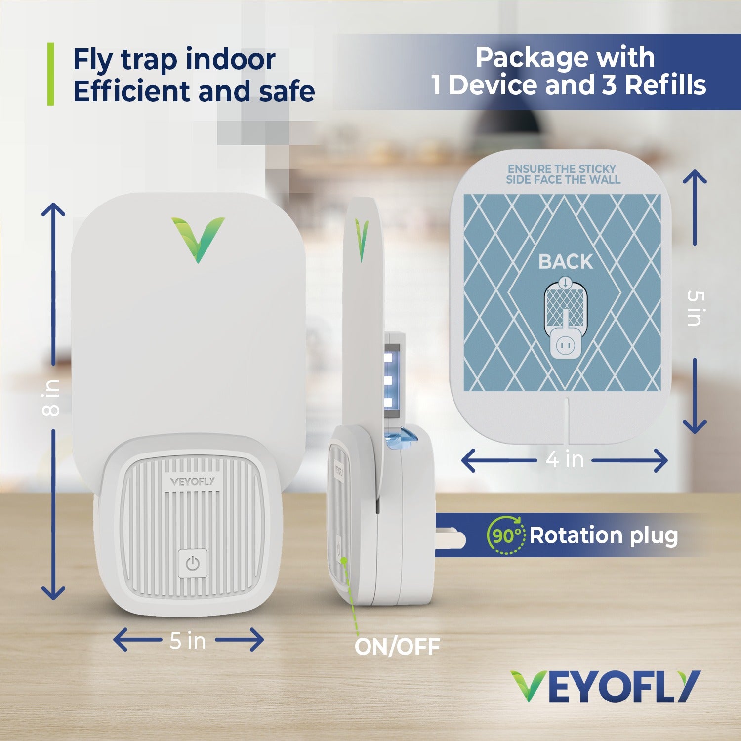 VEYOFLY Fruit Fly Trap Indoor, HouseFly Trap VF01 - Kit 1x Device + 3x Refills